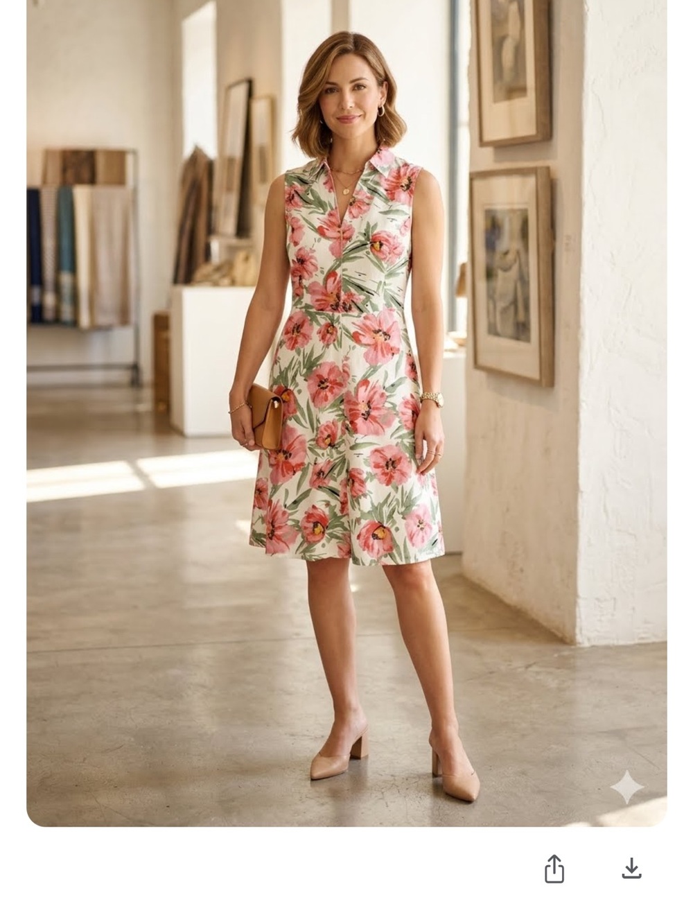 Tahari Pink Floral Sleeveless Collared Midi Dress - Picture 4 of 15